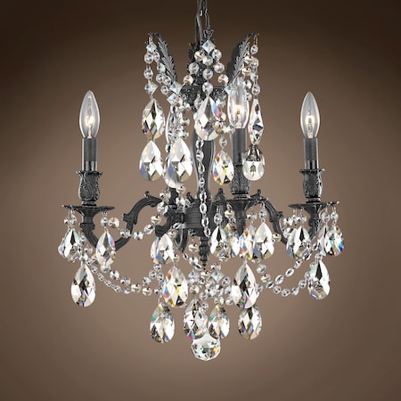 Traditional Versailles 4 Light 17" Crystal Chandelier, Dark Bronze Frame with Clear Swarovski Tear Drop Crystals, Hanging Ceiling Light